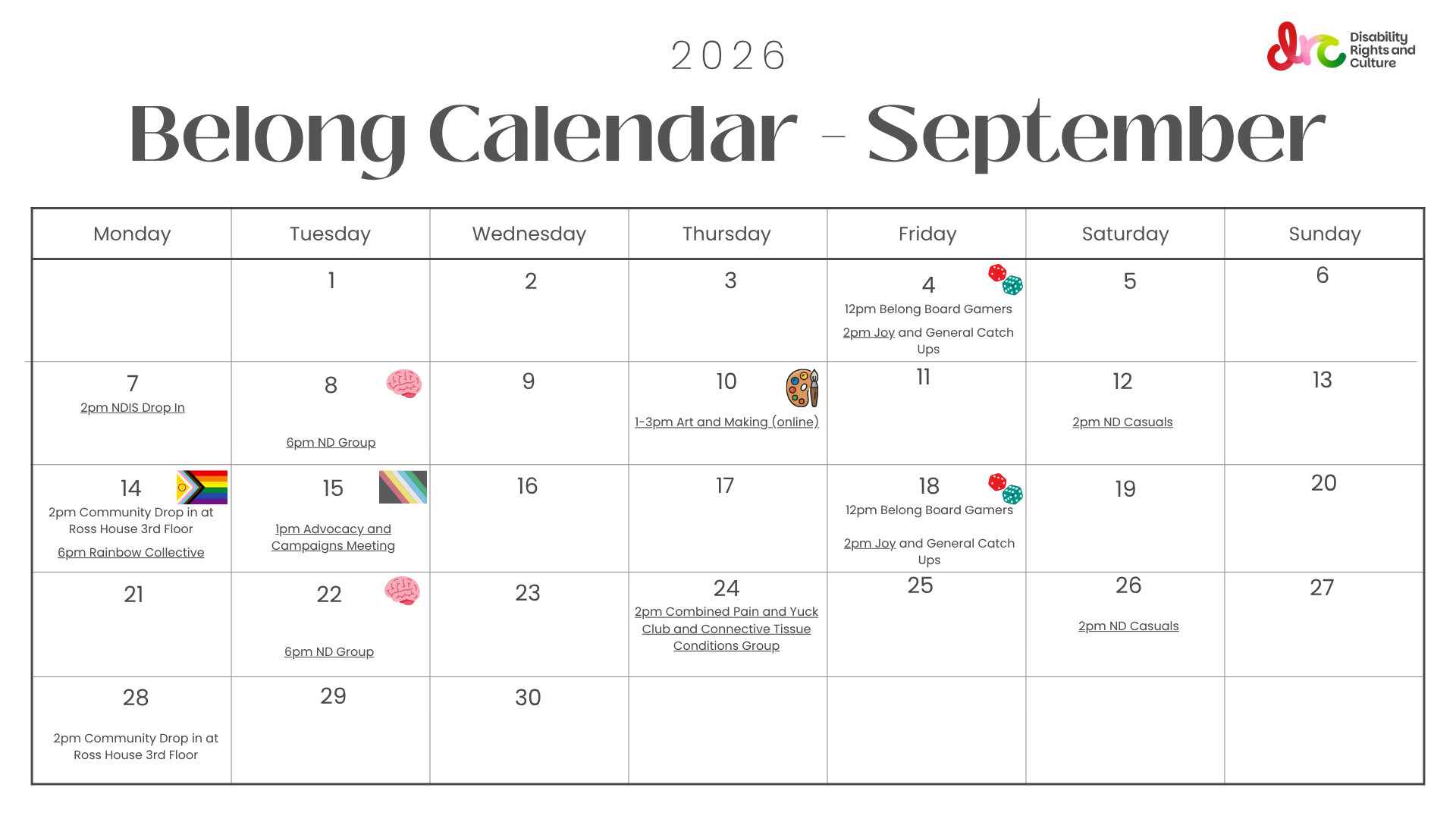 The calendar view of Belong events for September